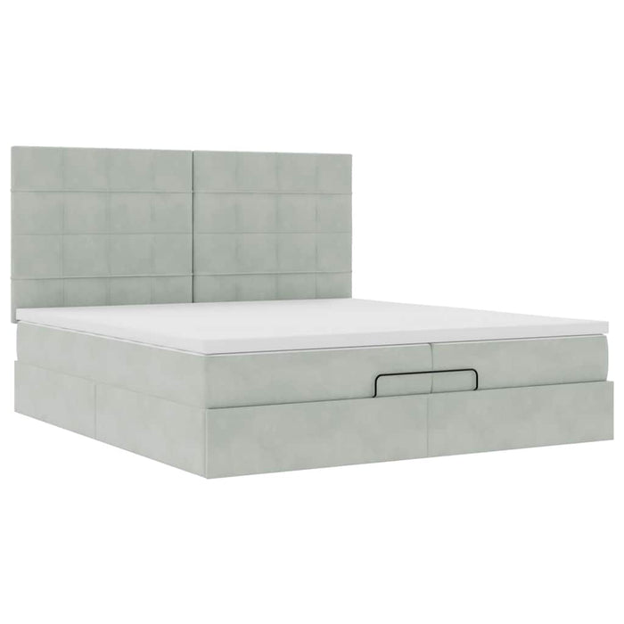 Cadru de pat otoman cu saltele Gri deschis 200x200cm catifea - WALTI WALTI