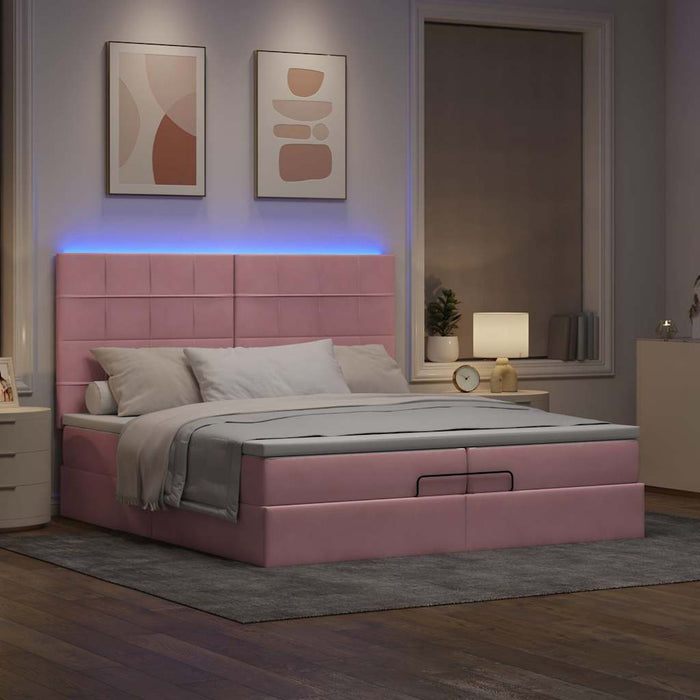 Cadru de pat otoman cu saltele Roz 200x200cm catifea WALTI
