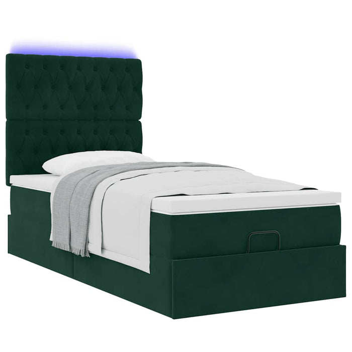 Cadru de pat otoman cu saltele, catifea verde închis 80x200cm - WALTI WALTI