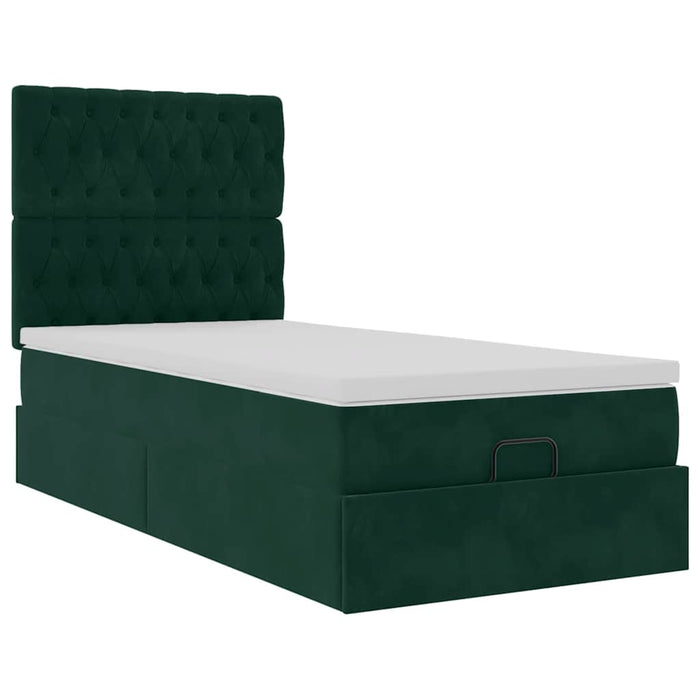 Cadru de pat otoman cu saltele, catifea verde închis 80x200cm - WALTI WALTI
