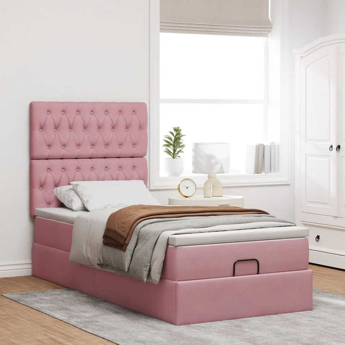 Cadru de pat otoman cu saltele Roz 80x200cm catifea - WALTI WALTI