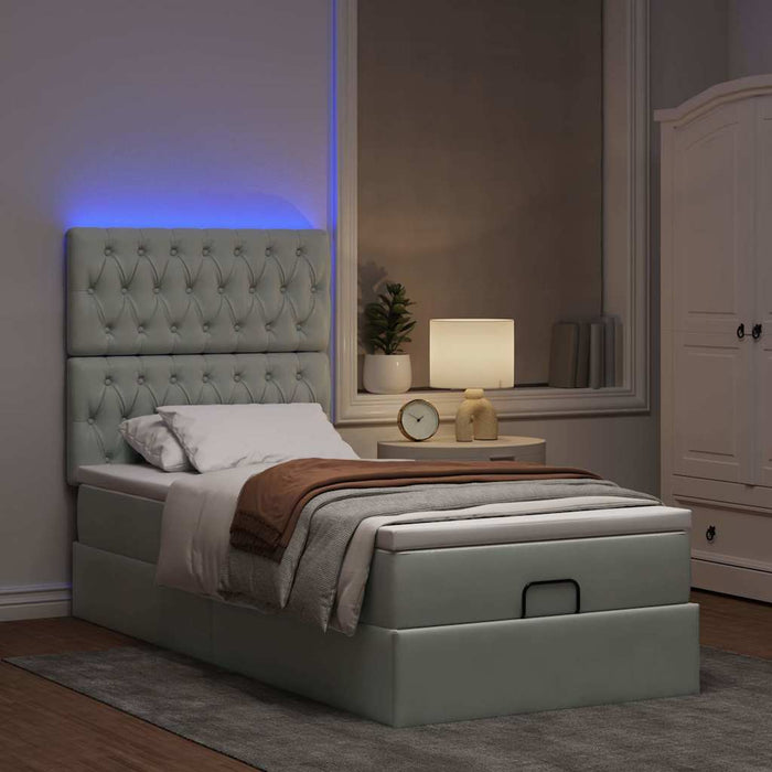 Cadru de pat otoman cu saltele Gri deschis 90x190cm catifea - WALTI WALTI
