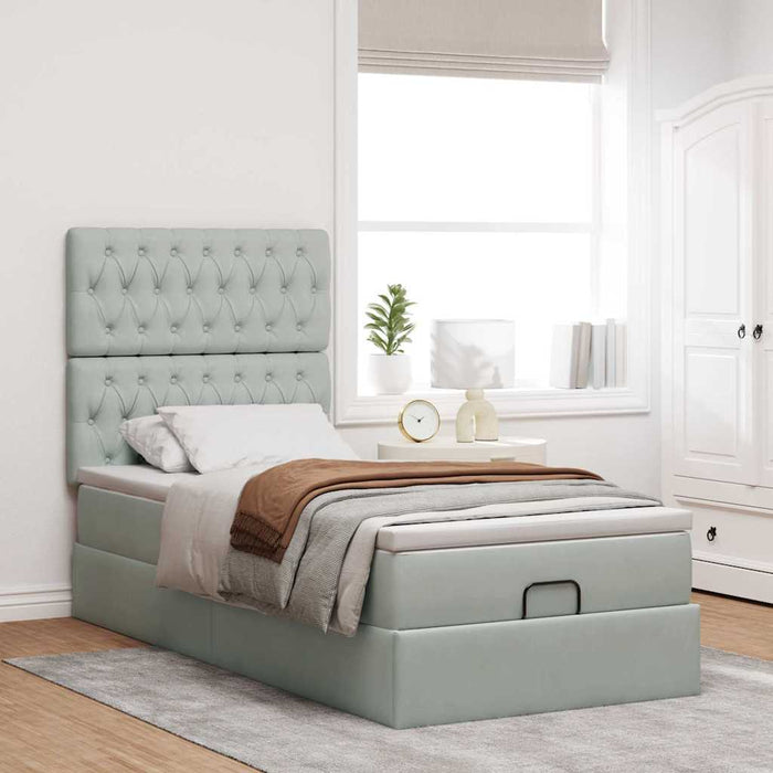 Cadru de pat otoman cu saltele Gri deschis 90x190cm catifea - WALTI WALTI