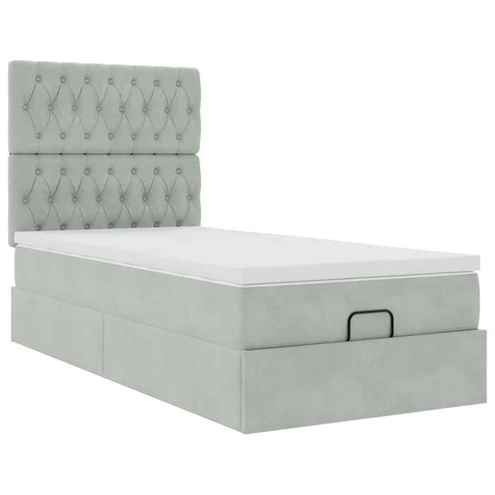 Cadru de pat otoman cu saltele Gri deschis 90x190cm catifea - WALTI WALTI