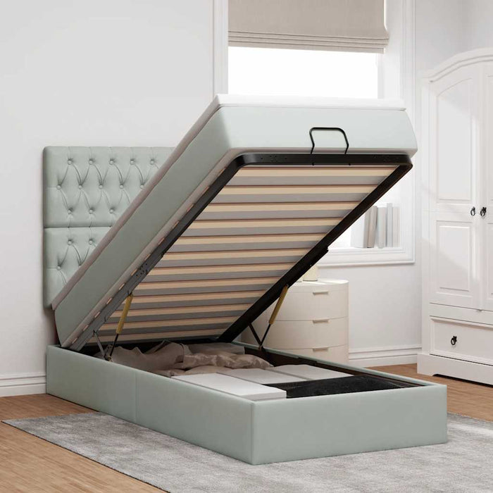 Cadru de pat otoman cu saltele Gri deschis 90x190cm catifea - WALTI WALTI