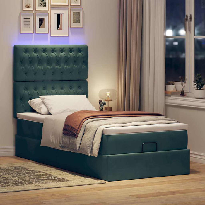 Cadru de pat otoman cu saltele, catifea verde închis 90x190cm - WALTI WALTI