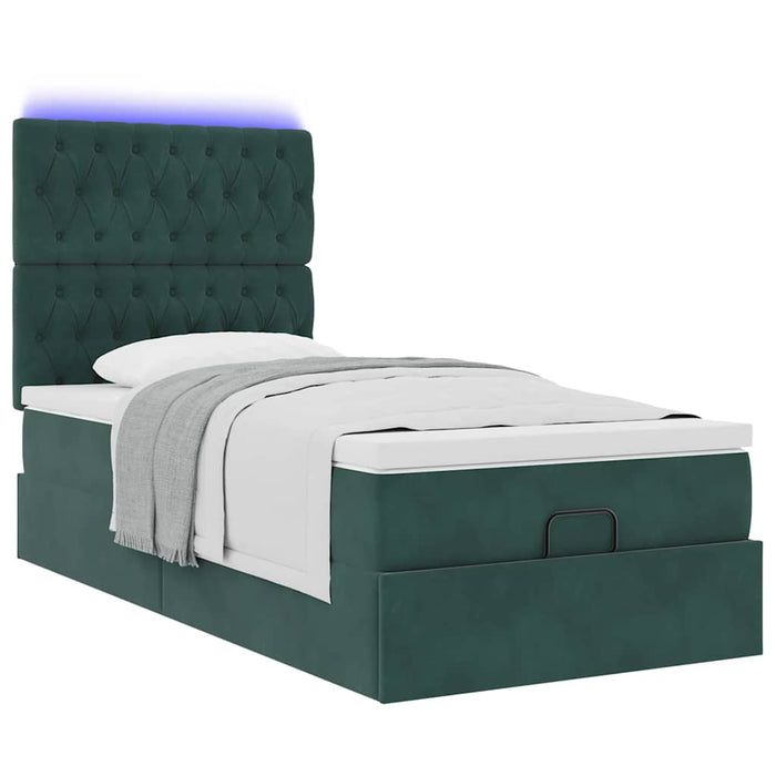 Cadru de pat otoman cu saltele, catifea verde închis 90x190cm - WALTI WALTI