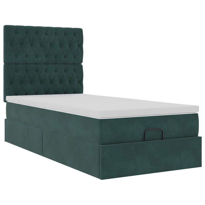 Cadru de pat otoman cu saltele, catifea verde închis 90x190cm - WALTI WALTI