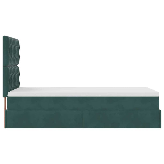 Cadru de pat otoman cu saltele, catifea verde închis 90x190cm - WALTI WALTI