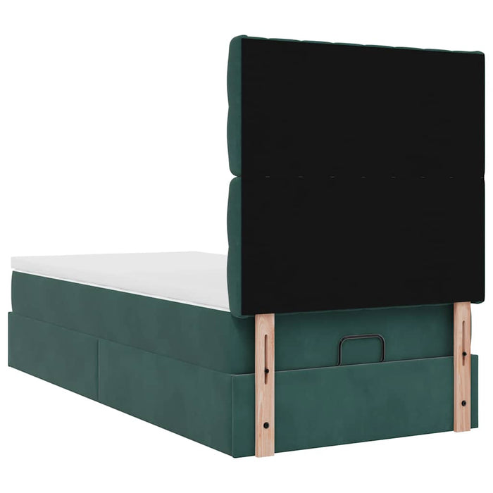 Cadru de pat otoman cu saltele, catifea verde închis 90x190cm - WALTI WALTI