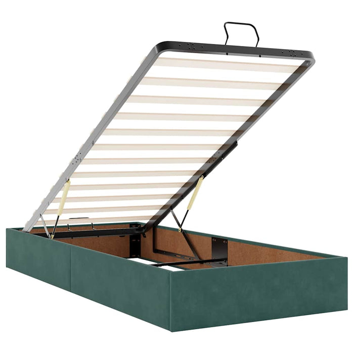 Cadru de pat otoman cu saltele, catifea verde închis 90x190cm - WALTI WALTI