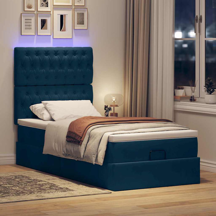 Cadru de pat otoman cu saltele Albastru închis 90x190cm catifea WALTI