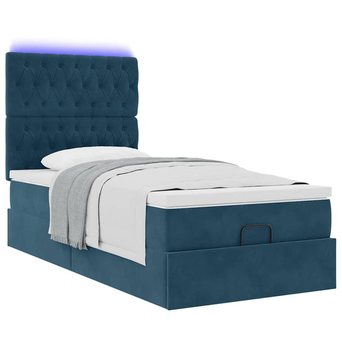 Cadru de pat otoman cu saltele Albastru închis 90x190cm catifea WALTI