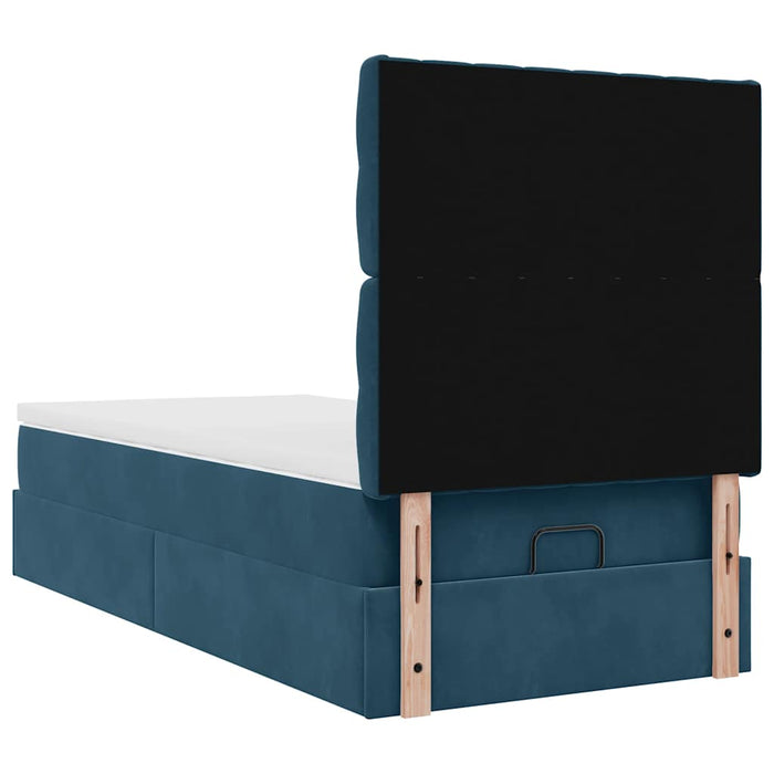Cadru de pat otoman cu saltele Albastru închis 90x190cm catifea WALTI