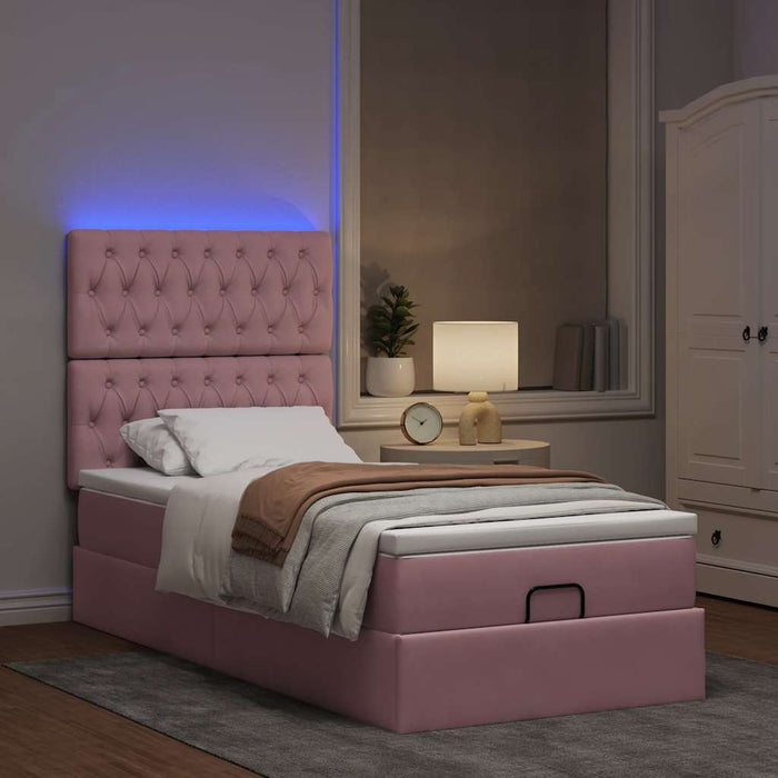 Cadru de pat otoman cu saltele, catifea roz 90x190cm - WALTI WALTI