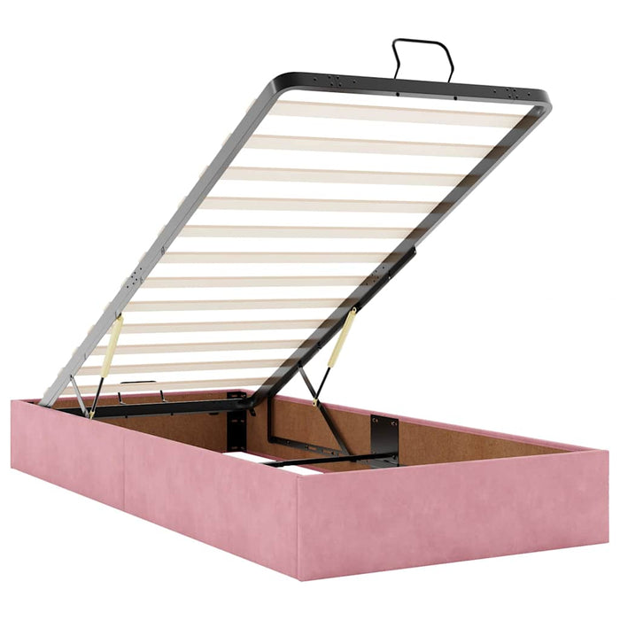 Cadru de pat otoman cu saltele, catifea roz 90x190cm - WALTI WALTI