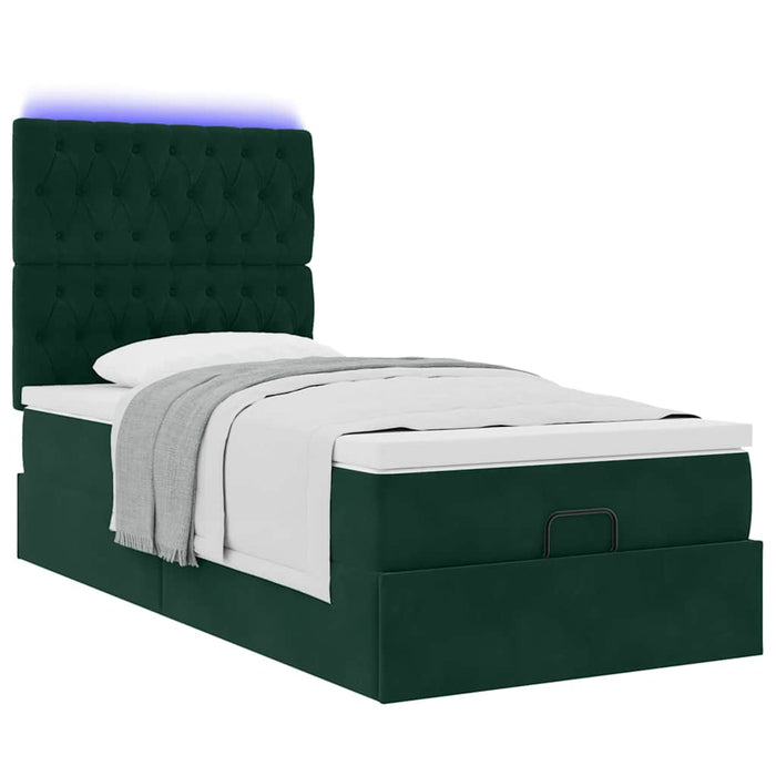 Cadru de pat otoman cu saltele, catifea verde închis 90x200cm - WALTI WALTI