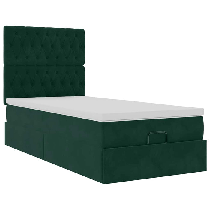 Cadru de pat otoman cu saltele, catifea verde închis 90x200cm - WALTI WALTI
