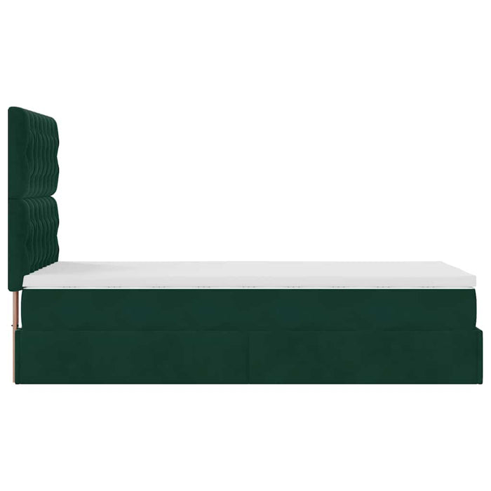 Cadru de pat otoman cu saltele, catifea verde închis 90x200cm - WALTI WALTI