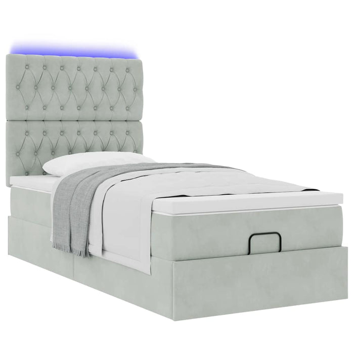 Cadru de pat otoman cu saltele Gri deschis 100x200cm catifea - WALTI WALTI