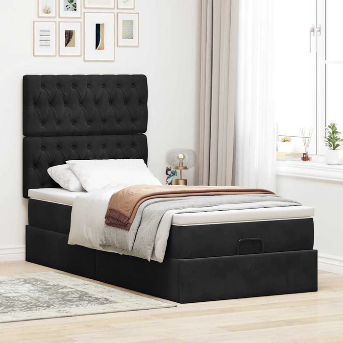Cadru de pat otoman cu saltele, catifea neagră 100x200cm - WALTI WALTI