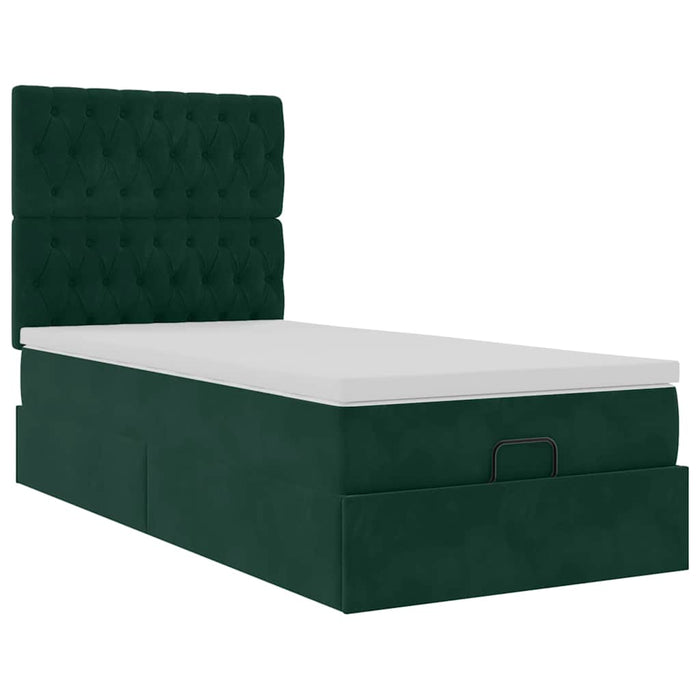 Cadru de pat otoman cu saltele, catifea verde închis 100x200cm - WALTI WALTI