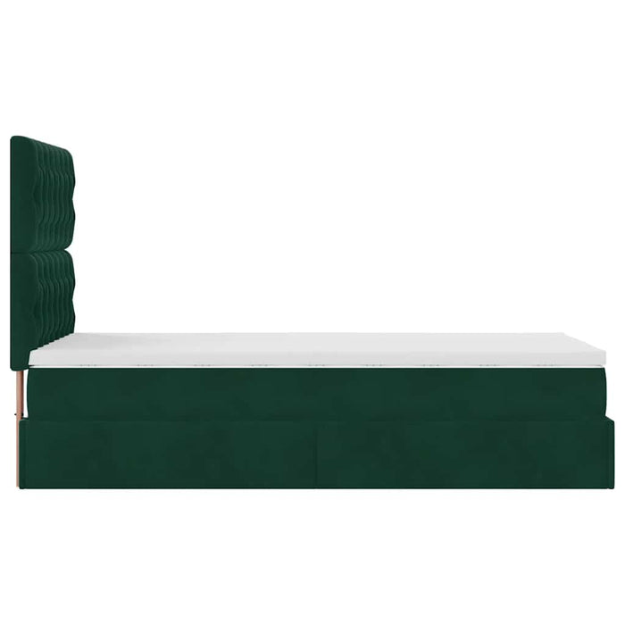 Cadru de pat otoman cu saltele, catifea verde închis 100x200cm - WALTI WALTI