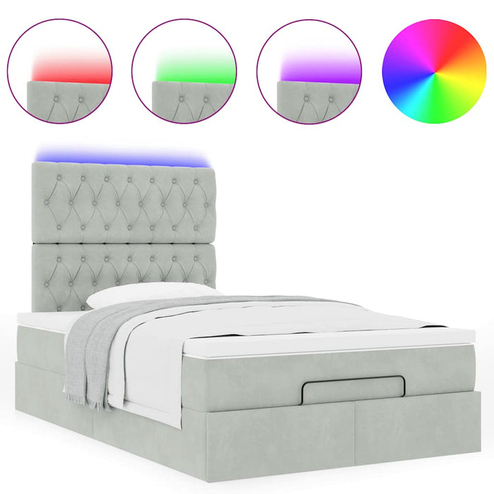 Cadru de pat otoman cu saltele Gri deschis 120x190cm catifea - WALTI WALTI