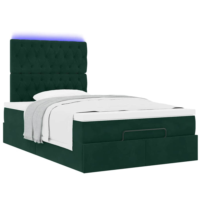 Cadru de pat otoman cu saltele, catifea verde închis 120x190cm - WALTI WALTI