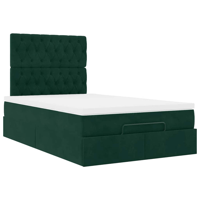 Cadru de pat otoman cu saltele, catifea verde închis 120x190cm - WALTI WALTI