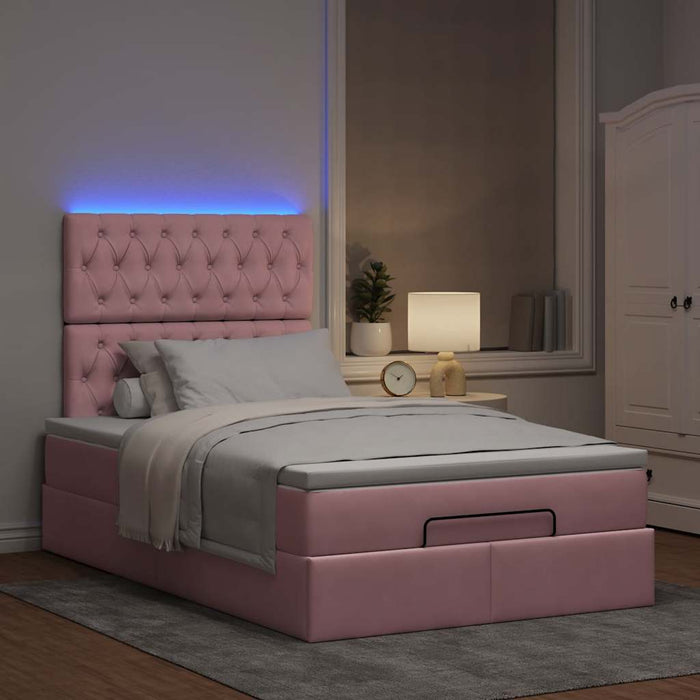 Cadru de pat otoman cu saltele Roz 120x190cm catifea WALTI