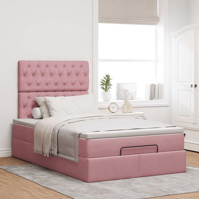 Cadru de pat otoman cu saltele Roz 120x190cm catifea WALTI