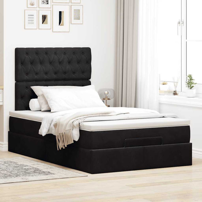 Cadru de pat otoman cu saltele, catifea neagră 120x200cm - WALTI WALTI