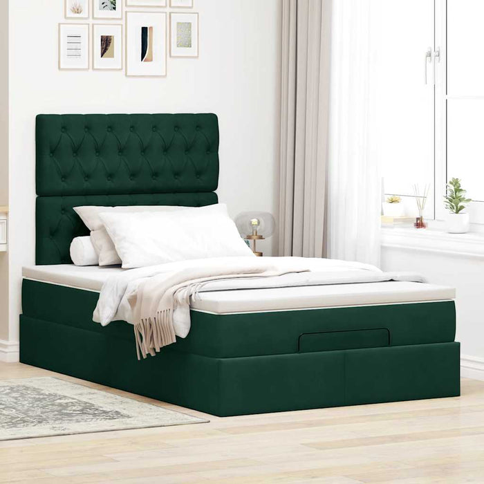 Cadru de pat otoman cu saltele, catifea verde închis 120x200cm - WALTI WALTI