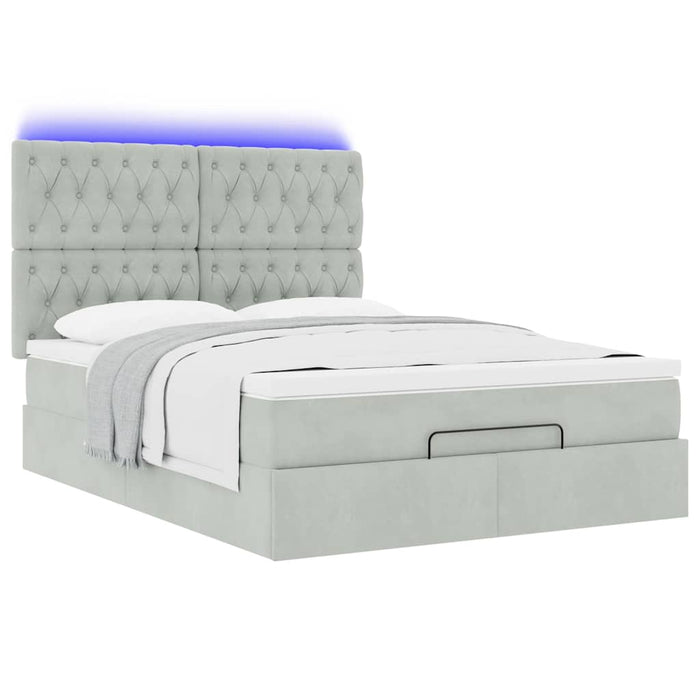 Cadru de pat otoman cu saltele Gri deschis 140x190cm catifea - WALTI WALTI