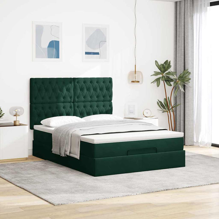 Cadru de pat otoman cu saltele, catifea verde închis 140x190cm - WALTI WALTI