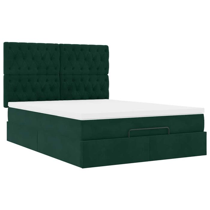 Cadru de pat otoman cu saltele, catifea verde închis 140x190cm - WALTI WALTI