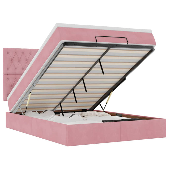 Cadru de pat otoman cu saltele Roz 140x190cm catifea - WALTI WALTI