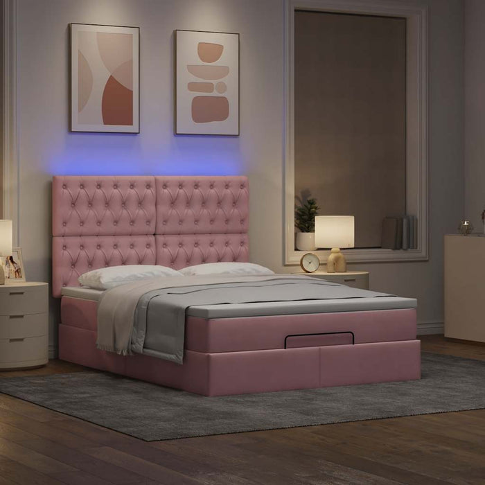 Cadru de pat otoman cu saltele Roz 140x190cm catifea - WALTI WALTI