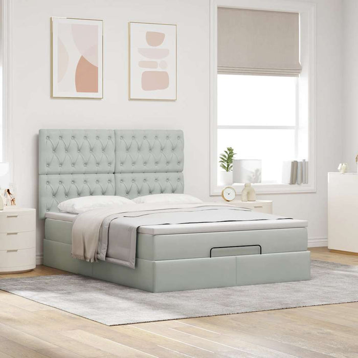 Cadru de pat otoman cu saltele Gri deschis 140x200cm catifea - WALTI WALTI