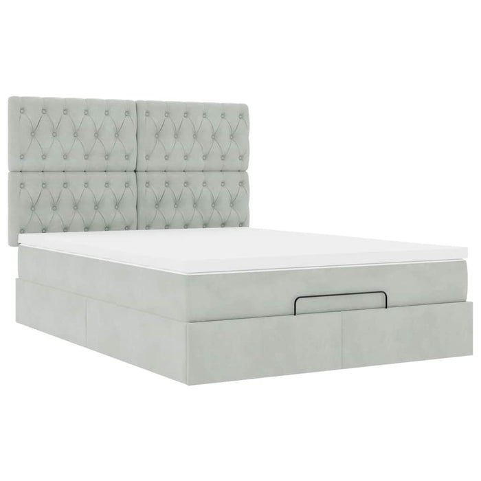 Cadru de pat otoman cu saltele Gri deschis 140x200cm catifea - WALTI WALTI
