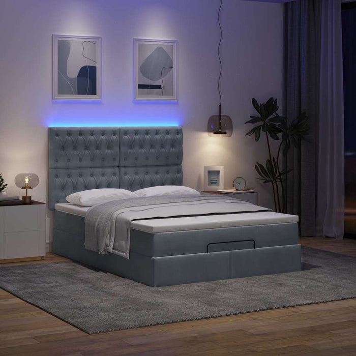 Cadru de pat otoman cu saltele Gri închis 140x200cm catifea - WALTI WALTI