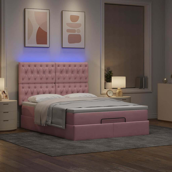 Cadru de pat otoman cu saltele Roz 140x200cm catifea - WALTI WALTI