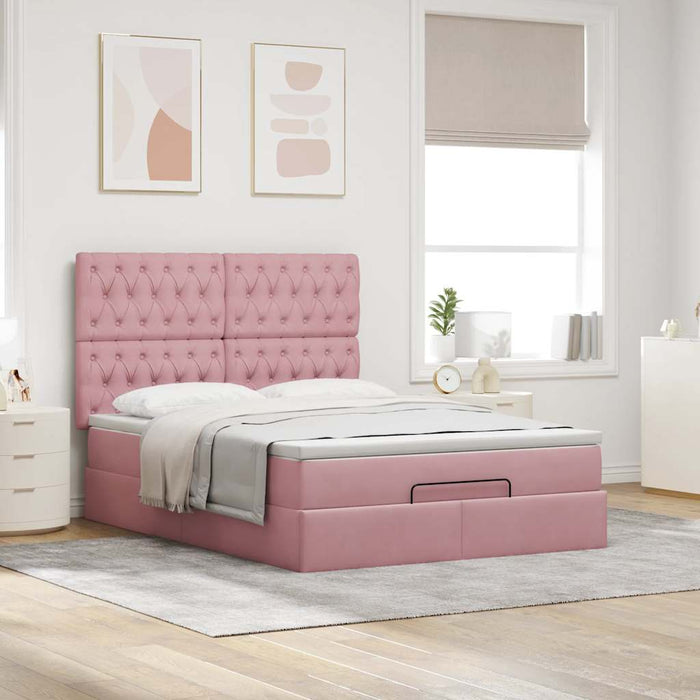 Cadru de pat otoman cu saltele Roz 140x200cm catifea - WALTI WALTI