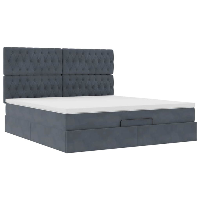 Cadru de pat otoman cu saltele Gri închis 160x200cm catifea - WALTI WALTI