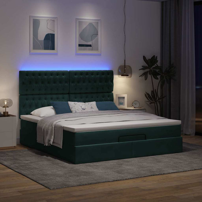 Cadru de pat otoman cu saltele Verde închis 160x200cm catifea - WALTI WALTI