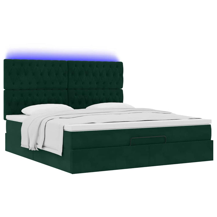 Cadru de pat otoman cu saltele Verde închis 160x200cm catifea - WALTI WALTI