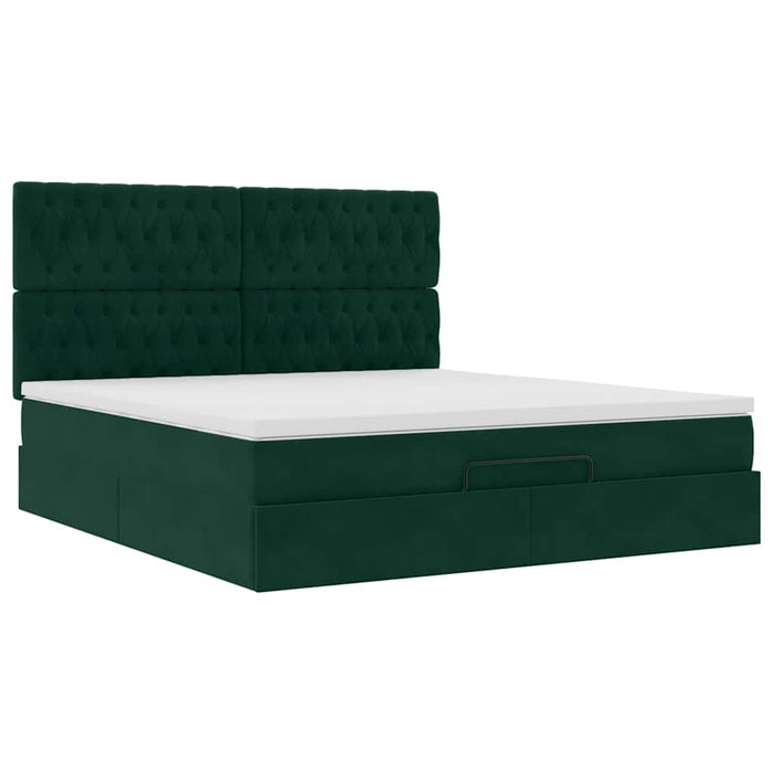 Cadru de pat otoman cu saltele Verde închis 160x200cm catifea - WALTI WALTI