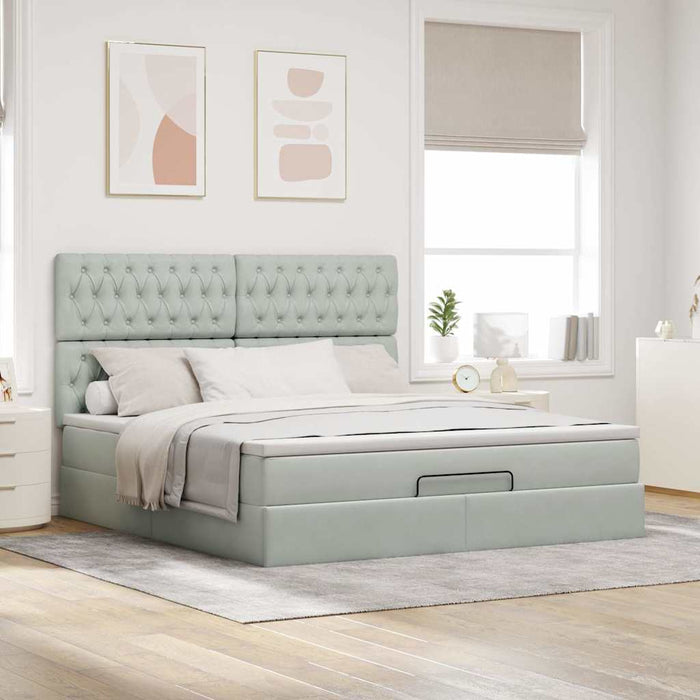 Cadru de pat otoman cu saltele Gri deschis 180x200cm catifea - WALTI WALTI
