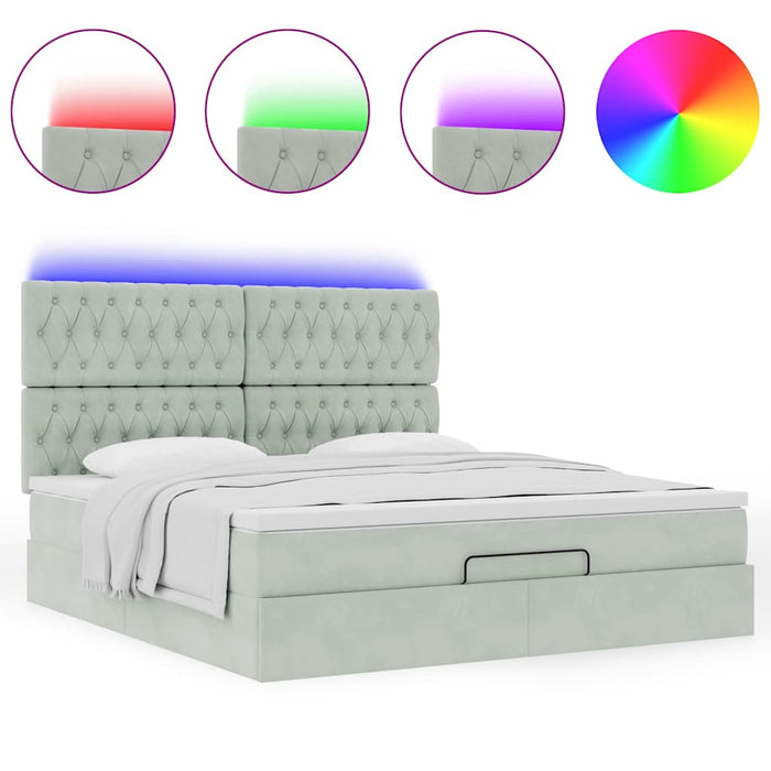 Cadru de pat otoman cu saltele Gri deschis 180x200cm catifea - WALTI WALTI